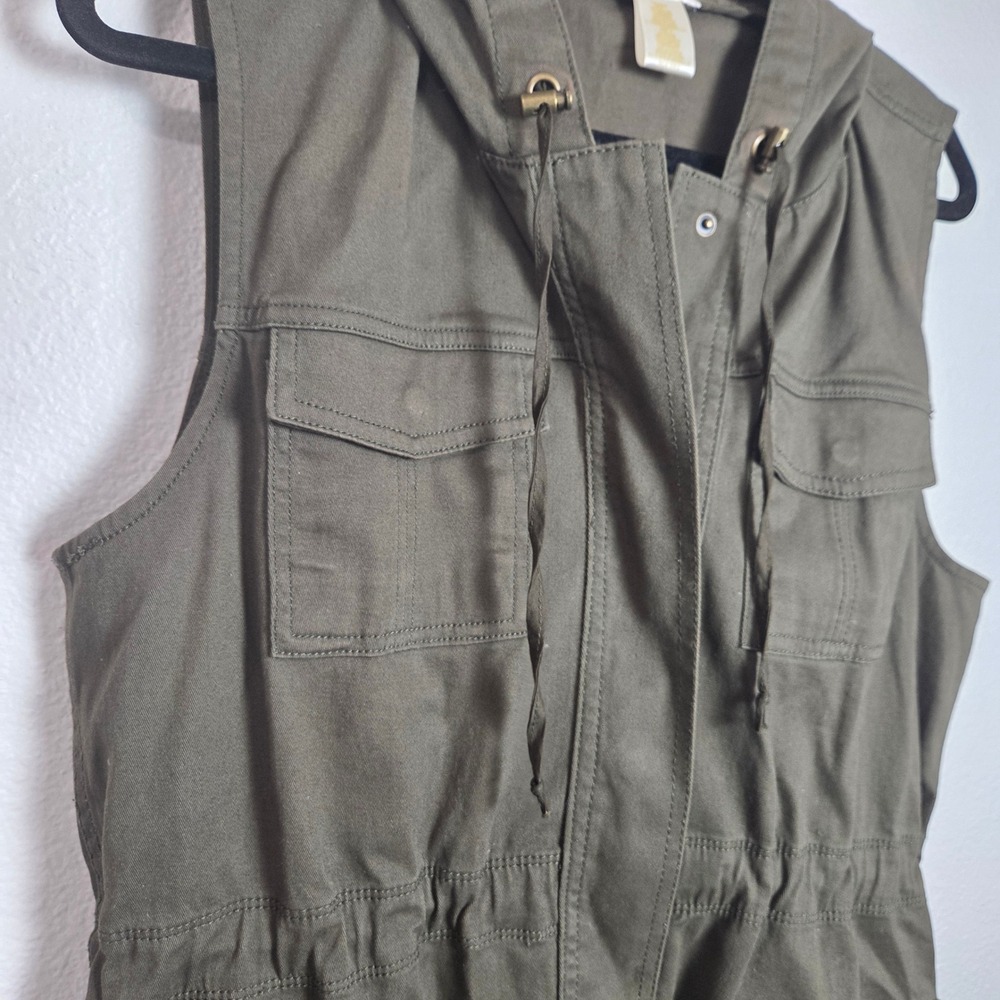 Matty M Utility Vest Hooded Sleeveless Cargo‎ Pockets Drawstring Waist S - Picture 4 of 6